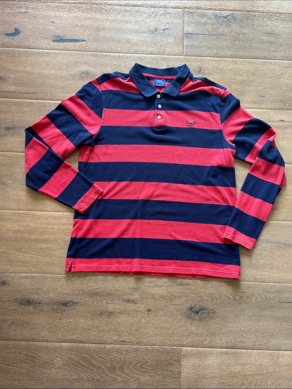 Le Tigre Red and Navy Striped Long Sleeve Polo